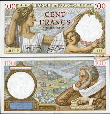 Франция. 100 франков (aUnc-) 1942