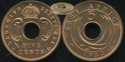 Британская Восточная Африка. 5 центов. 1952 (Unc)