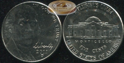 США. 5 центов [Никель]. 2011.D (Unc) Усовершенствованный Монтичелло