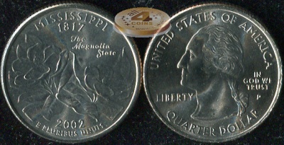 США. Квотер (25 центов). 2002.P (Unc) Миссисипи