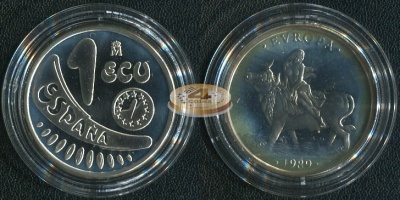 Испания. 1 экю. 1989 (Proof. Серебро)