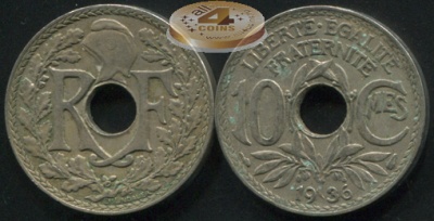 Франция. 10 сантимов. 1936 (VF)