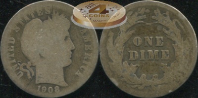 США. 10 центов (Дайм). 1908 (AG. Серебро)