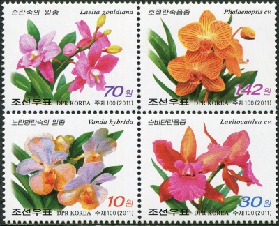 КНДР. 2011. Орхидеи (Квартблок. MNH OG)