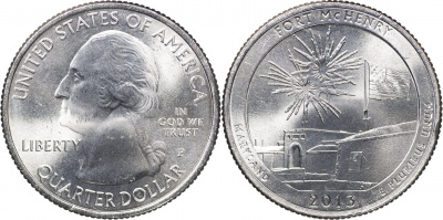 США. Монета 25 центов [Квотер]. 2013.P (KM#545. Unc) Fort McHenry [Maryland]
