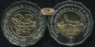 Хорватия. 25 кун. 2010 (Unc. Биметалл)