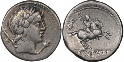 Римская республика. Публий Крепусий. Денарий. VF/XF серебро. 82 до н.э.