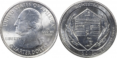 США. Монета 25 центов [Квотер]. 2015.D (KM#597. Unc) Homestead [Nebraska]