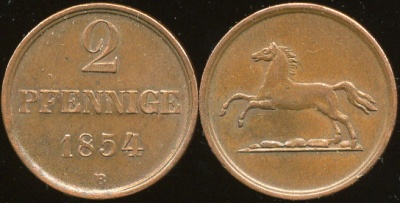 Германия (Брауншвайг). 2 пфеннига. 1854 (B) (XF)