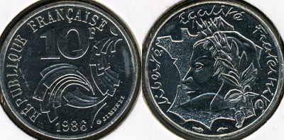 Франция. 10 франков. 1986 (Unc)