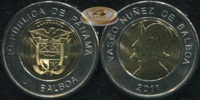 Панама. 1 бальбоа. 2011 (Unc. Биметалл)