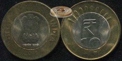 Индия. 10 рупий. 2011 (Unc. Биметалл) Новый символ рупии
