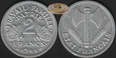 Франция. 2 франка. 1944 B (Unc)