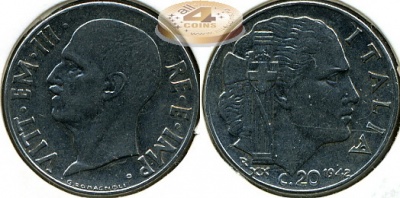 Италия. 20 центезимо. 1942 (XF)