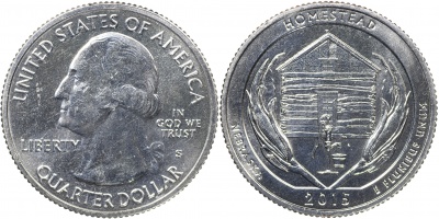 США. Монета 25 центов [Квотер]. 2015.S (KM#597. Unc) Homestead [Nebraska]