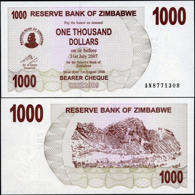 Зимбабве. 1000 долларов (Unc) 2006