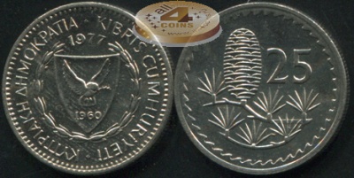 Кипр. 25 милс. 1977 (Unc)