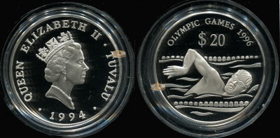 Тувалу. 20 долларов. 1994 (Proof. Серебро)