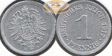 Германия (Кайзер Райх). 1 пфенниг. 1917 D (Unc)