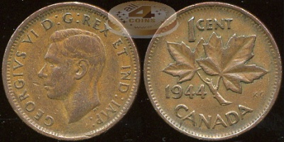 Канада. 1 цент. 1944 (XF+)