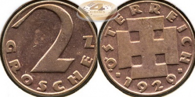 Австрия. 2 грошена. 1929 (Unc)