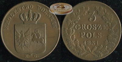 Польша (Российская имп.). 3 гроша. 1831 (VF+)