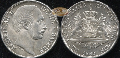 Германия (Бавария). Ферайнсталер. 1860 (aUnc+. Серебро)