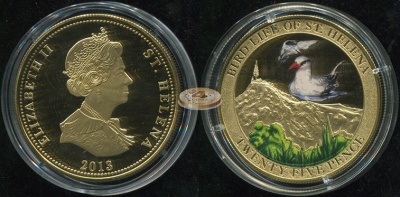 Остров Святой Елены. 25 пенсов. 2013 (Proof. Позолота. Эмаль)