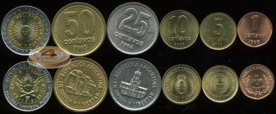 Аргентина. Набор №2 (6 монет. 1 биметалл) 1993-2004