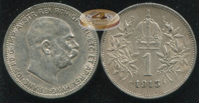 Австро-Венгрия [Австрия]. 1 крона. 1915 (XF+. Серебро)