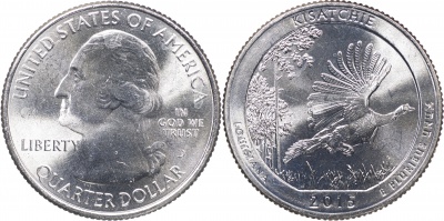 США. Монета 25 центов [Квотер]. 2015.D (KM#598. Unc) Kisatchie [Louisiana]