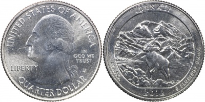 США. Монета 25 центов [Квотер]. 2012.D (KM#523. Unc) Denali [Alaska]