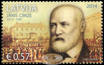 Латвия. 2014. 200 лет со дня рождения Яниса Цимзе (Почтовая марка. MNH OG)