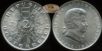Австрия. 2 шиллинга. 1931 (Unc. Серебро)