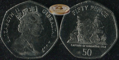 Гибралтар. 50 пенсов. 2007 (Unc)