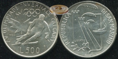 Сан-Марино. 500 лир. 1988 (Unc. Серебро)