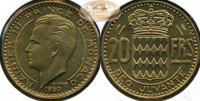 Монако. 20 франков. 1950 (aUnc)