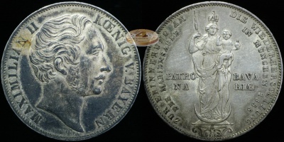 Германия (Бавария). 2 гульдена. 1855 (XF+/aUnc. Серебро)