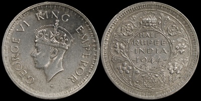 Британская Индия. Монета 1/2 рупии. 1944.(b) (KM#552. XF. Серебро)