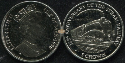 Остров Мэн. Монета 1 крона. 1998 (KM#884. Unc) Паровоз LNER "Mallard” №4468