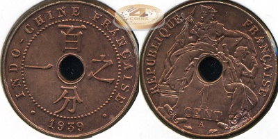 Французский Индокитай. 1 цент. 1939 (XF+)
