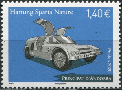 Андорра Французская. 2020. Необычные автомобили. Hartung Sparta Nature (Почтовая марка. MNH OG)