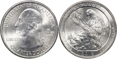 США. Монета 25 центов [Квотер]. 2012.P (KM#519. Unc) El-Yunque [Puerto Rico]