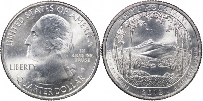 США. Монета 25 центов [Квотер]. 2013.P (KM#542. Unc) White Mountain [New Hampshire]