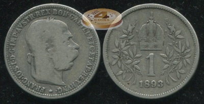 Австро-Венгрия [Австрия]. 1 крона. 1893 (F+/VF-. Серебро)