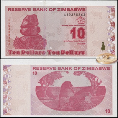 Зимбабве. 10 долларов (Unc) 2009