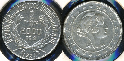 Бразилия. 2000 рейс. 1924 (aUnc. Серебро)