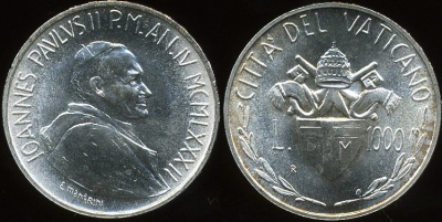 Ватикан. 1000 лир. 1982 (Unc. Серебро)