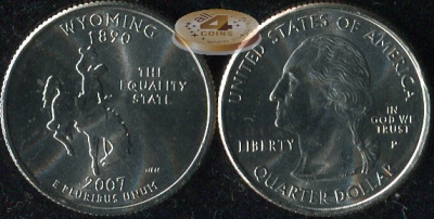 США. Квотер (25 центов). 2007.P (Unc) Вайоминг
