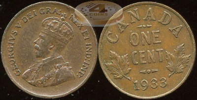 Канада. 1 цент. 1933 (aUnc++)